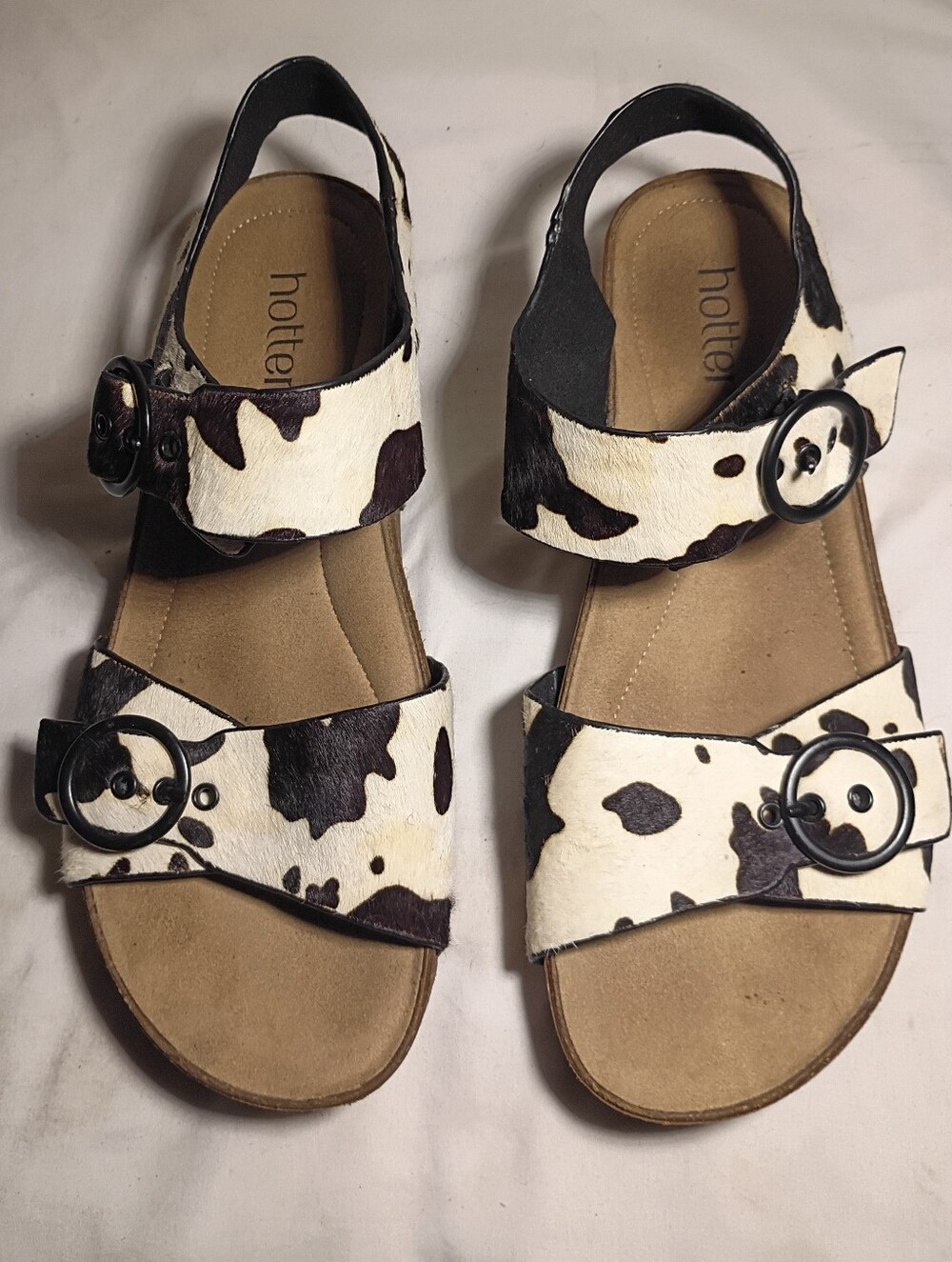 Hotter Tourist II Cow Print Calf Hair Comfort Sandals Women's Size US 8 / UK 6